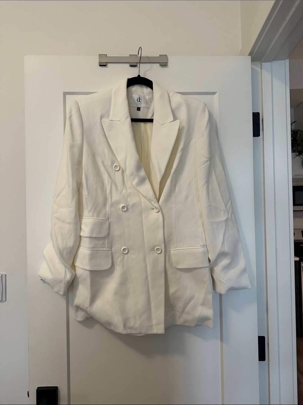 Double-Breasted Ivory Blazer Jacket - Women's Tailored Suit Jacket